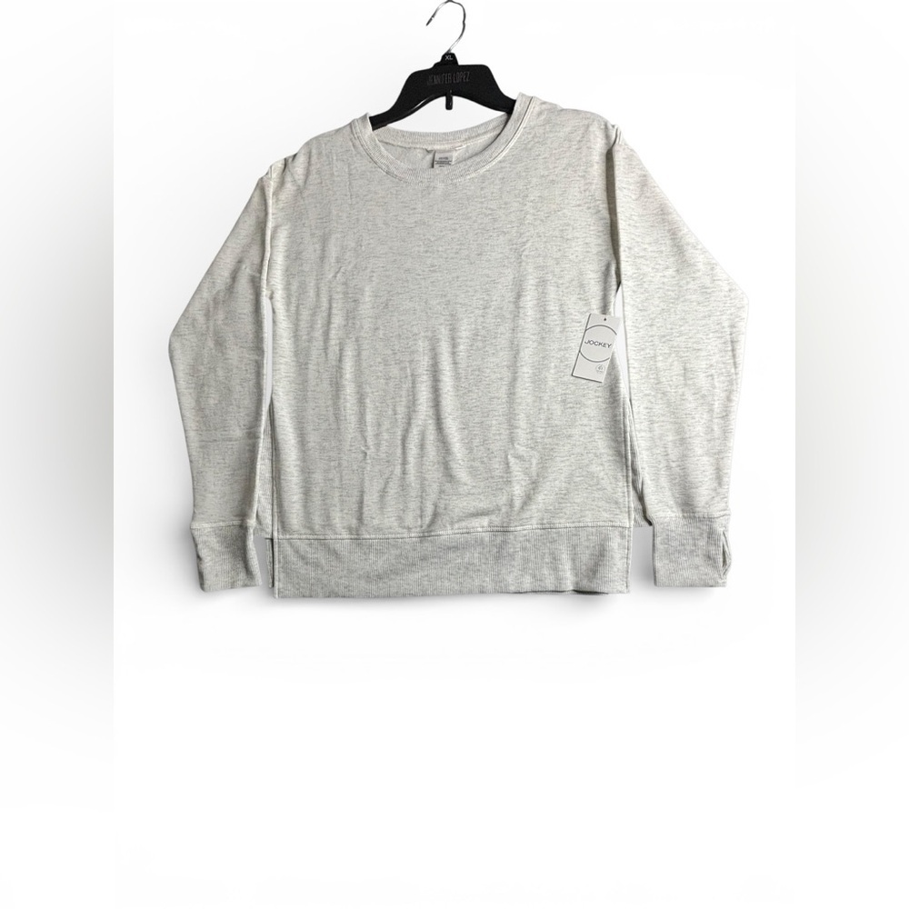 Jockey Cozy Fleece Side Slit Sweatshirt Small Silver Heather Crewneck NWT